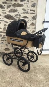 poussette vintage rétro classique, nacelle en similicuir nacelle retro, poussette pour bebe unique, poussette classique complete