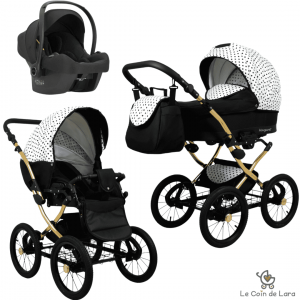 Carrinho de bebê 3 em 1 modelo retrô vintage. Alcofa, carrinho e cadeira auto. Rodas grandes