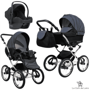 Carrinho de bebê 3 em 1 modelo retrô vintage. Alcofa, carrinho e cadeira auto. Rodas grandes