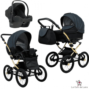 Carrinho de bebê 3 em 1 modelo retrô vintage. Alcofa, carrinho e cadeira auto. Rodas grandes