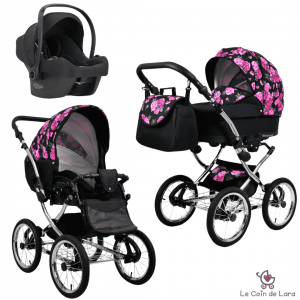 Carrinho de bebê 3 em 1 modelo retrô vintage. Alcofa, carrinho e cadeira auto. Rodas grandes