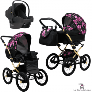 Carrinho de bebê 3 em 1 modelo retrô vintage. Alcofa, carrinho e cadeira auto. Rodas grandes