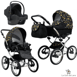 Carrinho de bebê 3 em 1 modelo retrô vintage. Alcofa, carrinho e cadeira auto. Rodas grandes