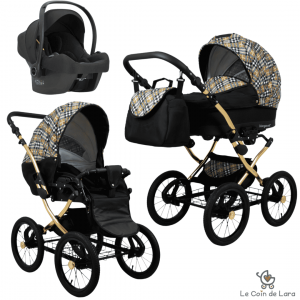 Carrinho de bebê 3 em 1 modelo retrô vintage. Alcofa, carrinho e cadeira auto. Rodas grandes