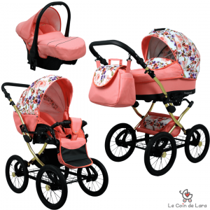 Carrinho de bebê 3 em 1 modelo retrô vintage. Alcofa, carrinho e cadeira auto. Rodas grandes