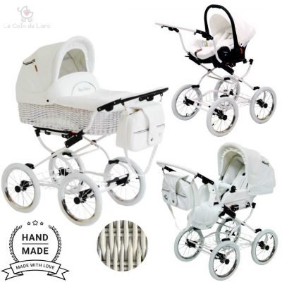 Poussette TRIO style Rétro avec nacelle en osier Modèle Scarlett
