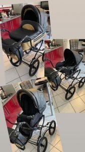 poussette Isabell style couleur GOLD. Poussette retro classique, trio de 3 modules cosy hamac et nacelle.
