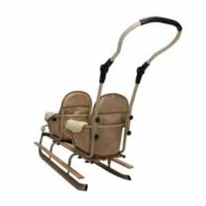 luge poussette avec 2 sieges double, chassis sport avec amortiseur, poignee inclinable, sieges en laine couleur beige
