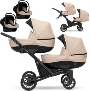 kunert poussette jumeaux Booster, trio 3 en 1 nacelle, cosy, hamac, couleur creme