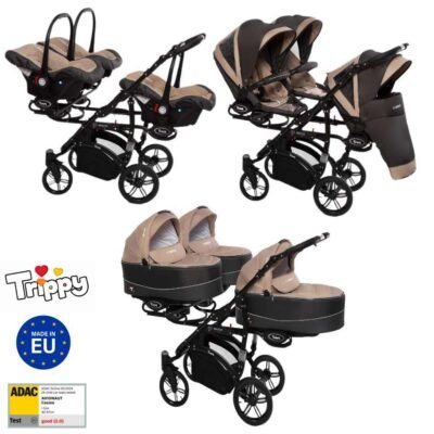 Passeggino TRIPPY per 3 bambini in colore beige, con diverse configurazioni 👍