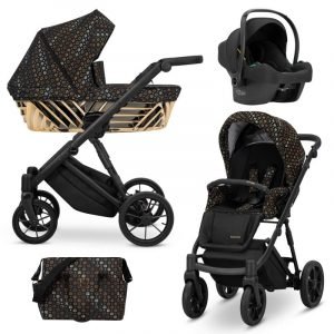 poussette trio ivento glam avec cosy, hamac et nacelle couleur or