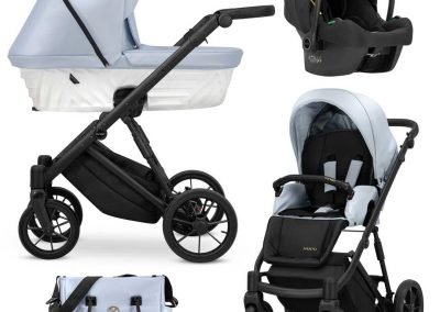 kunert ivento poussette 3 en 1, trio, bleu, chassis noir