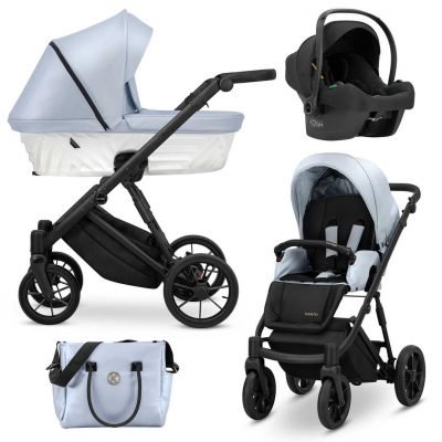 kunert ivento poussette 3 en 1, trio, bleu, chassis noir