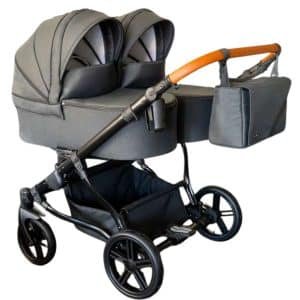 poussette double jumeaux côte-côte, poussette jumeaux côte à côte,, nacelle pliante couleur graphite,