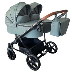 poussette double jumeaux côte-côte, poussette jumeaux côte à côte,, nacelle pliante couleur vert d'eau menthe,