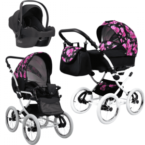 Poussette de style rétro trio 3 en 1 avec nacelle, cosy ( siége - auto) et hamac, Poussette à grosses roues