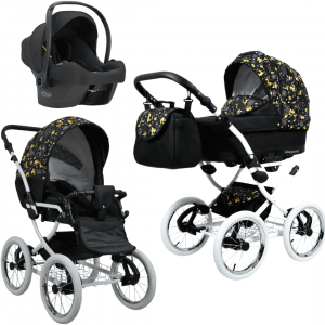 Poussette de style rétro trio 3 en 1 avec nacelle, cosy ( siége - auto) et hamac, Poussette à grosses roues