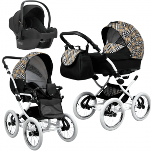 Poussette de style rétro trio 3 en 1 avec nacelle, cosy ( siége - auto) et hamac, Poussette à grosses roues