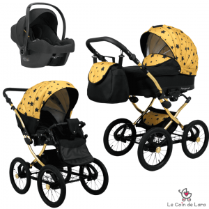 Poussette de style rétro trio 3 en 1 avec nacelle, cosy ( siége - auto) et hamac, Poussette à grosses roues