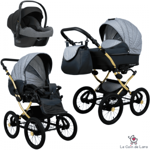 Poussette de style rétro trio 3 en 1 avec nacelle, cosy ( siége - auto) et hamac, Poussette à grosses roues