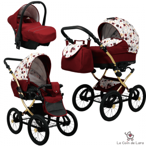 Poussette de style rétro trio 3 en 1 avec nacelle, cosy ( siége - auto) et hamac, Poussette à grosses roues