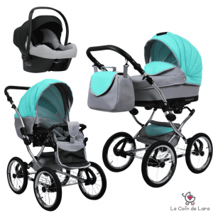 Poussette de style rétro trio 3 en 1 avec nacelle, cosy ( siége - auto) et hamac, Poussette à grosses roues