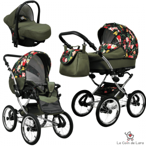 Poussette de style rétro trio 3 en 1 avec nacelle, cosy ( siége - auto) et hamac, Poussette à grosses roues