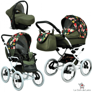 Poussette de style rétro trio 3 en 1 avec nacelle, cosy ( siége - auto) et hamac, Poussette à grosses roues