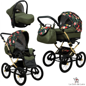 Poussette de style rétro trio 3 en 1 avec nacelle, cosy ( siége - auto) et hamac, Poussette à grosses roues