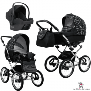 Poussette de style rétro trio 3 en 1 avec nacelle, cosy ( siége - auto) et hamac, Poussette à grosses roues