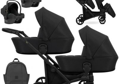 Poussette double jumeaux. Trio 3 en 1 avec 2 x nacelles, 2 x hamac, 2 x cosy. Pack complet