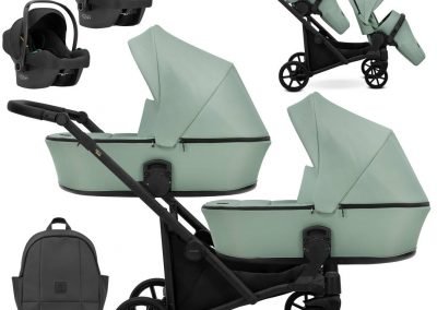 Poussette double jumeaux. Trio 3 en 1 avec 2 x nacelles, 2 x hamac, 2 x cosy. Pack complet