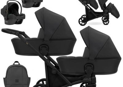 Poussette double jumeaux. Trio 3 en 1 avec 2 x nacelles, 2 x hamac, 2 x cosy. Pack complet