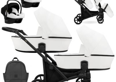 Poussette double jumeaux. Trio 3 en 1 avec 2 x nacelles, 2 x hamac, 2 x cosy. Pack complet