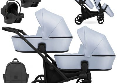 Poussette double jumeaux. Trio 3 en 1 avec 2 x nacelles, 2 x hamac, 2 x cosy. Pack complet