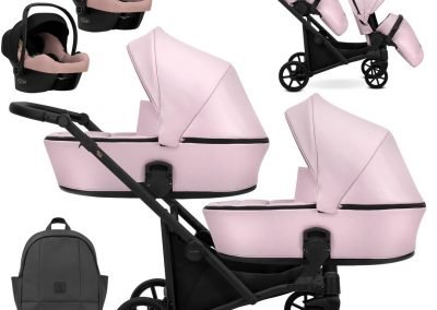 Poussette double jumeaux. Trio 3 en 1 avec 2 x nacelles, 2 x hamac, 2 x cosy. Pack complet