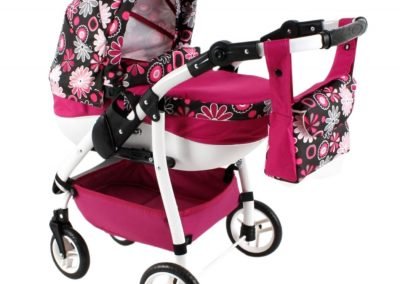 Poussette poupée rose hamac nacelle accessoires couverture, coussin roues pivotantes