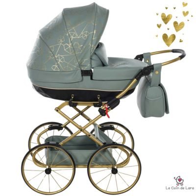 Poussette poupee Junama Mini heart couleur verte Poussette poupee exclusive haute de gamme cadeau enfant, cadeau noel, cadeau fille 6 ans