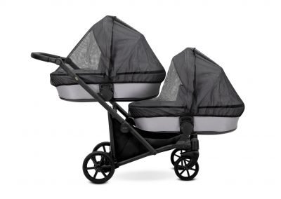 Poussette double jumeaux. Trio 3 en 1 avec 2 x nacelles, 2 x hamac, 2 x cosy. Pack complet