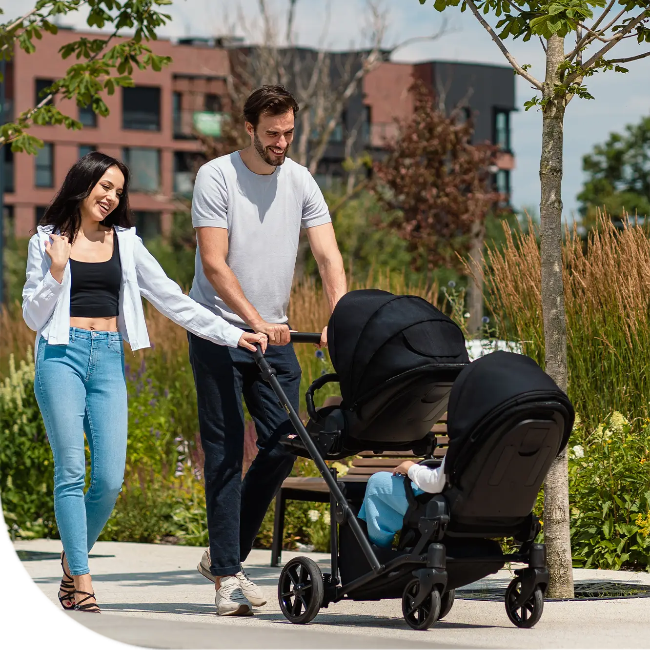 passeggino ivento duo nero per 2 bambini modulo amaca seduta
