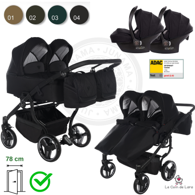 Poussette jumeaux côte à côte NACELLES HAMAC COSY COULEUR NOIR ENSEMBLE 3 EN 1 MODELE JUNAMA DUO V3
