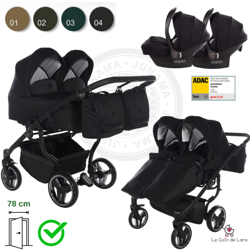 Poussette jumeaux côte à côte NACELLES HAMAC COSY COULEUR NOIR ENSEMBLE 3 EN 1 MODELE JUNAMA DUO V3