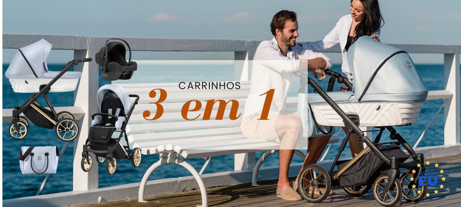 Carrinhos de bebé 3 em 1 fabricados na Europa