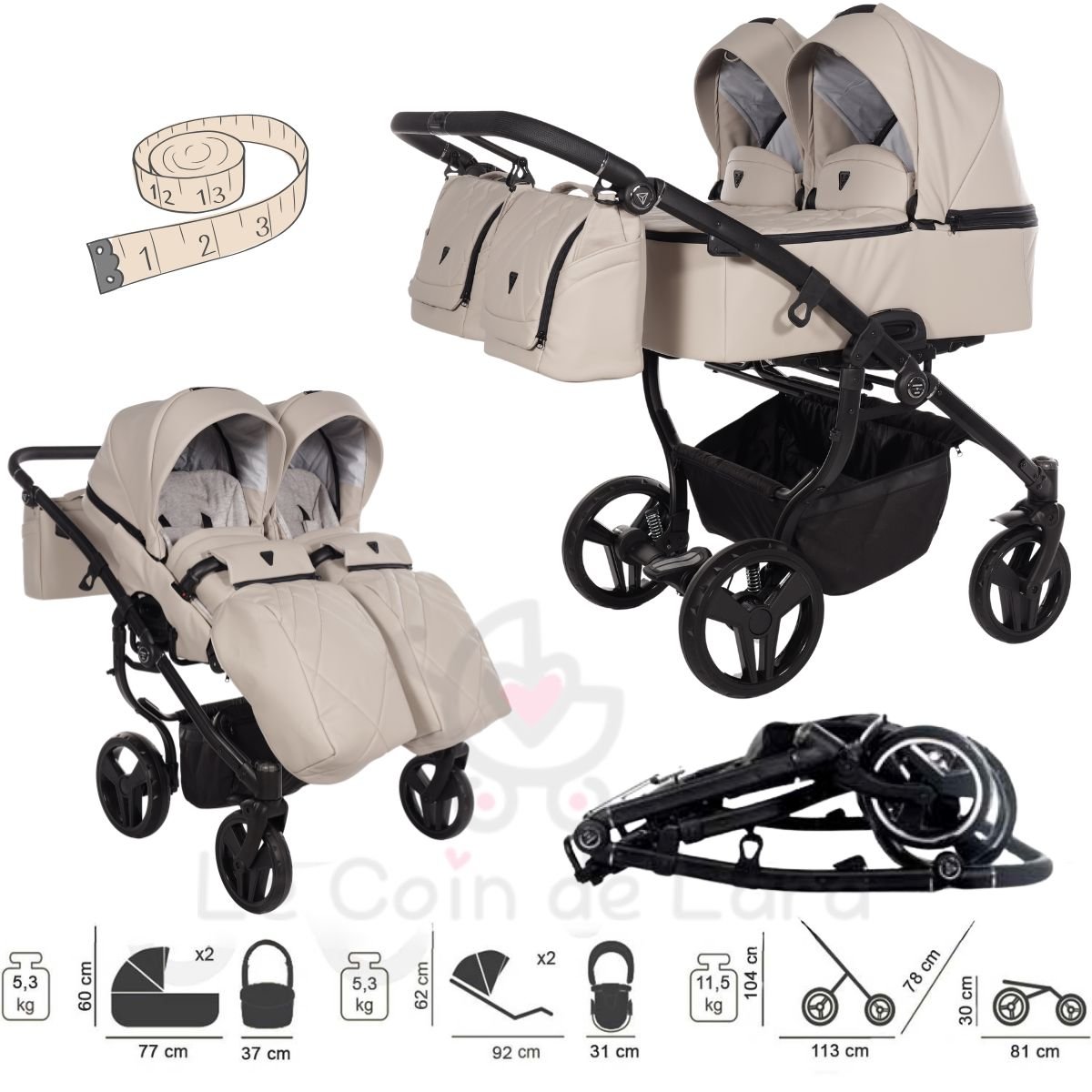 dimensions chassis poussette jumeaux Junama DUO v3