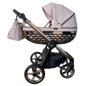 Poussette urbaine trio 3-en-1 avec nacelle 3D et siège réversible – Design exclusif fabriqué en Europe. Finitions en aluminium brossé et tissu respirant, compatible naissance à 4 ans