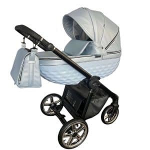 Poussette urbaine trio 3-en-1 avec nacelle 3D et siège réversible – Design exclusif fabriqué en Europe. Finitions en aluminium brossé et tissu respirant, compatible naissance à 4 ans