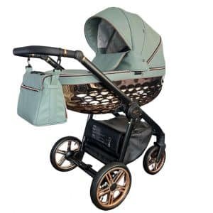 Poussette urbaine trio 3-en-1 avec nacelle 3D et siège réversible – Design exclusif fabriqué en Europe. Finitions en aluminium brossé et tissu respirant, compatible naissance à 4 ans