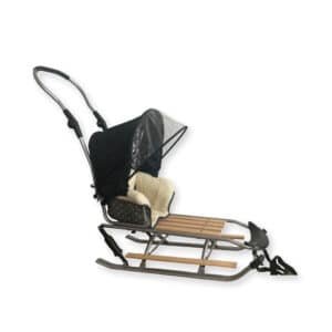 Détail du guidon réglable et des poignées de la luge enfant