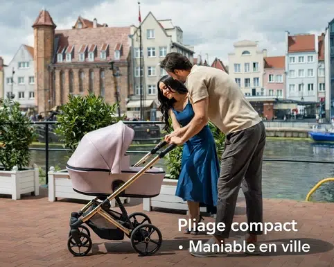 poussette pour bebe compacte couleur beige, ideale pour promenades en ville