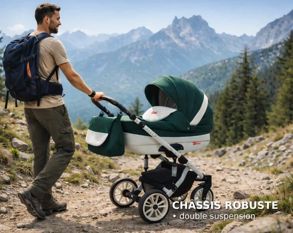 poussette enfant tout terrain, suspensions, roues increvables poussette 3 en 1